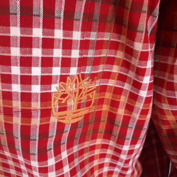 Timberland Plaid Shirt Men's Size Large Outdoors Logo Button Down Long Sleeve - Picture 3 of 12